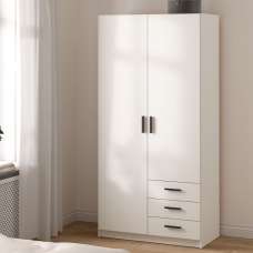 Savoy Wooden Wardrobe with 2 Doors 3 Drawers in White - UK