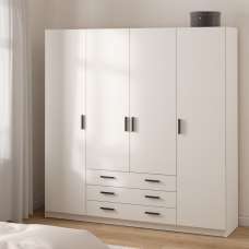 Savoy Wooden Wardrobe with 4 Doors 4 Drawers in White - UK