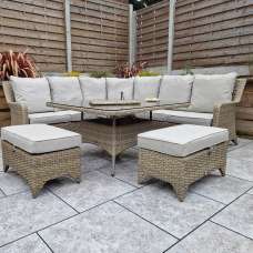 Savvy Glass Top Garden Corner Dining Set With Ice Bucket In Natural - UK