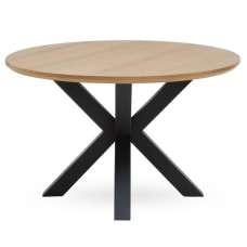 Sawford Round Wooden Dining Table In Natural And Black - UK