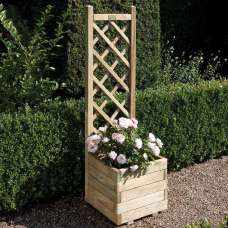 Sawrey Wooden Garden Square Patio Planter And Lattice In Natural - UK