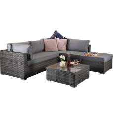 Saxen Rattan Garden Corner Sofa Set With Coffee Table In Grey - UK
