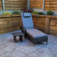Saxen Rattan Garden Sun lounger With Drinks Table In Grey - UK