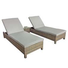 Sayer Rattan Garden Sun Lounger With Drinks Table In Natural - UK