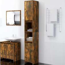 Sayreville Wooden Bathroom Cabinet With 2 Doors With Handle - Smoked Oak - UK