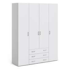 Scalia Wooden Wardrobe With 4 Doors 3 Drawers In White - UK