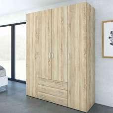 Scalia Wooden Wardrobe With 4 Doors 3 Drawers In Oak - UK