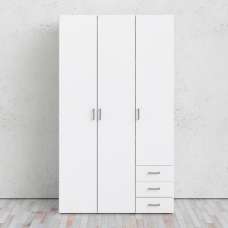 Scalia Wooden Wardrobe With 3 Doors 3 Drawers In White - UK