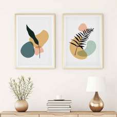 Scandi Wooden 20x30cm Botanical Leaf Wall Frame Set in Multicolour - UK