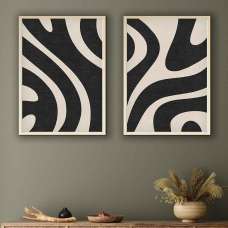 Scandinavian Wooden 30x40cm Organic Shapes Wall Frame Set in Black and White - UK