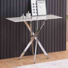Sceptre Marble Effect Glass Top Console Table with Silver Legs - UK