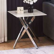Sceptre Marble Effect Glass Top Side Table with Silver Legs - UK
