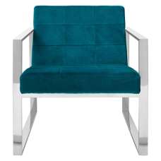 Sceptrum Velvet Lounge Chair With Steel Frame In Teal - UK