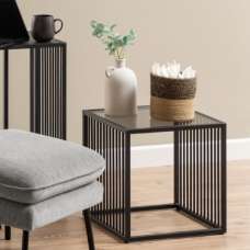 Seattle Smoked Glass Side Table With Metal Frame In Black - UK