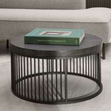 Seattle Wooden Round Coffee Table In Black Marble Effect - UK