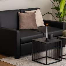 Seattle Wooden Side Table Square In Black Marble Effect - UK