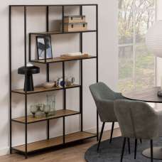 Sebring Wooden Bookcase Large With Metal Frame In Black Oak - UK