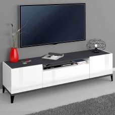 Seffner High Gloss TV Stand With 1 Door 2 Drawers In White And Slate - UK