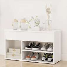 Seim Wooden Shoe Storage Bench With 2 Shelves In White - UK