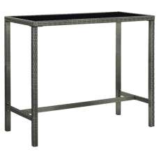 Selah 130cm Glass Top Bar Table With Poly Rattan Frame In Grey - UK