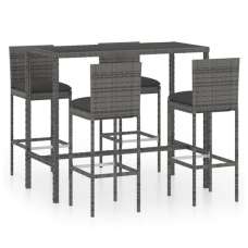 Selah Large Glass Top Bar Table With 4 Audriana Chairs In Grey - UK
