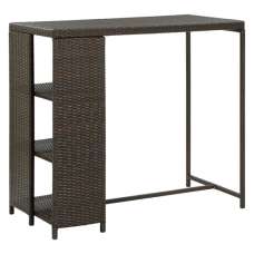 Selah Poly Rattan Bar Table With Storage Rack In Brown - UK