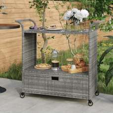 Selah Poly Rattan Drinks Trolley With Drawer In Grey - UK
