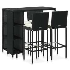 Selah Rattan Bar Table With 4 Audriana Chairs In Black - UK
