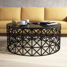 Selin Round Black Marble Effect Coffee Table with Metal Base - UK