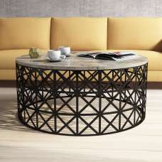 Selin Round White Marble Effect Coffee Table with Metal Base - UK