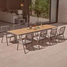 Selma Aluminium Garden 8 Seater Dining Set in Grey and Oak - UK