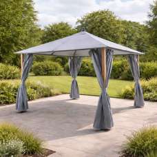 Selma Fabric Gazebo 4m x 3m with Solar Lights in Grey and Oak - UK