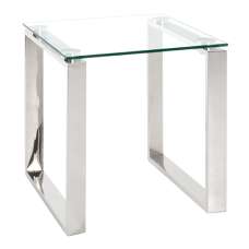 Selma Small Clear Glass Side Table With Stainless Steel Legs - UK