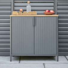 Selma Steel Outdoor Storage Cabinet with 2 Doors in Grey and Oak - UK