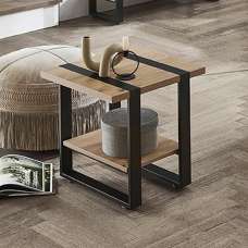 Senatobia Wooden Square End Table With Black Frame In Oak - UK