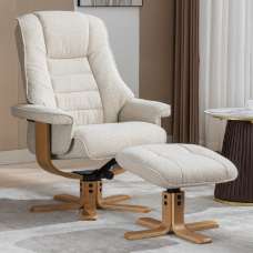 Seneca Fabric Recliner Chair With Stool In Hessian And Oak - UK