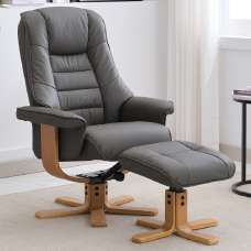 Seneca Leather Recliner Chair With Stool In Chinder And Oak - UK