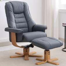 Seneca Leather Recliner Chair With Stool In Petrol Blue And Oak - UK