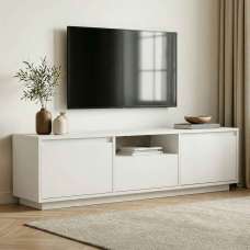 Sentinel Wooden TV Stand with 3 Doors in Natural White - UK