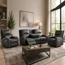 Seoul Fabric Electric Recliner 3+1+1 Seater Sofa Set in Grey - UK