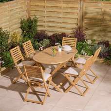 Serenity Wooden Oval Dining Table with 6 Chairs and Cushions in Natural - UK