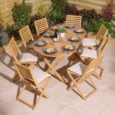 Serenity Wooden Oval Dining Table with 8 Chairs and Cushions in Natural - UK