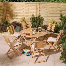 Serenity Wooden Round Dining Table with 6 Chairs and Cushions in Natural - UK