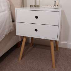 Sevilla Wooden Bedside Cabinet With Oak Legs In White - UK