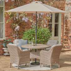 Sewanee Garden Ceramic Glass Top Dining Set with Deluxe 2.5m Parasol in Stone - UK