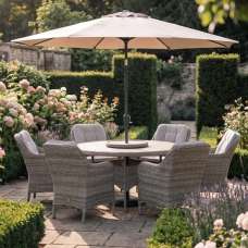 Sewanee Garden Ceramic Glass Top Dining Set with Deluxe 3.0m Parasol in Sand - UK