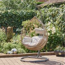 Sewanee Garden Weave Hanging Egg Chair with Cushion in Sand - UK