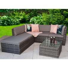 Shafter Rattan Garden Corner Sofa Seating Set In Grey - UK