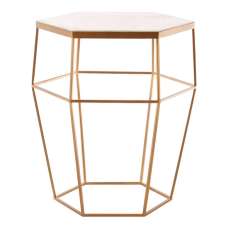 Shalom Hexagonal White Marble Top Side Table With Gold Base - UK