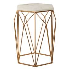 Shalom Hexagonal White Marble Top Side Table With Gold Frame - UK